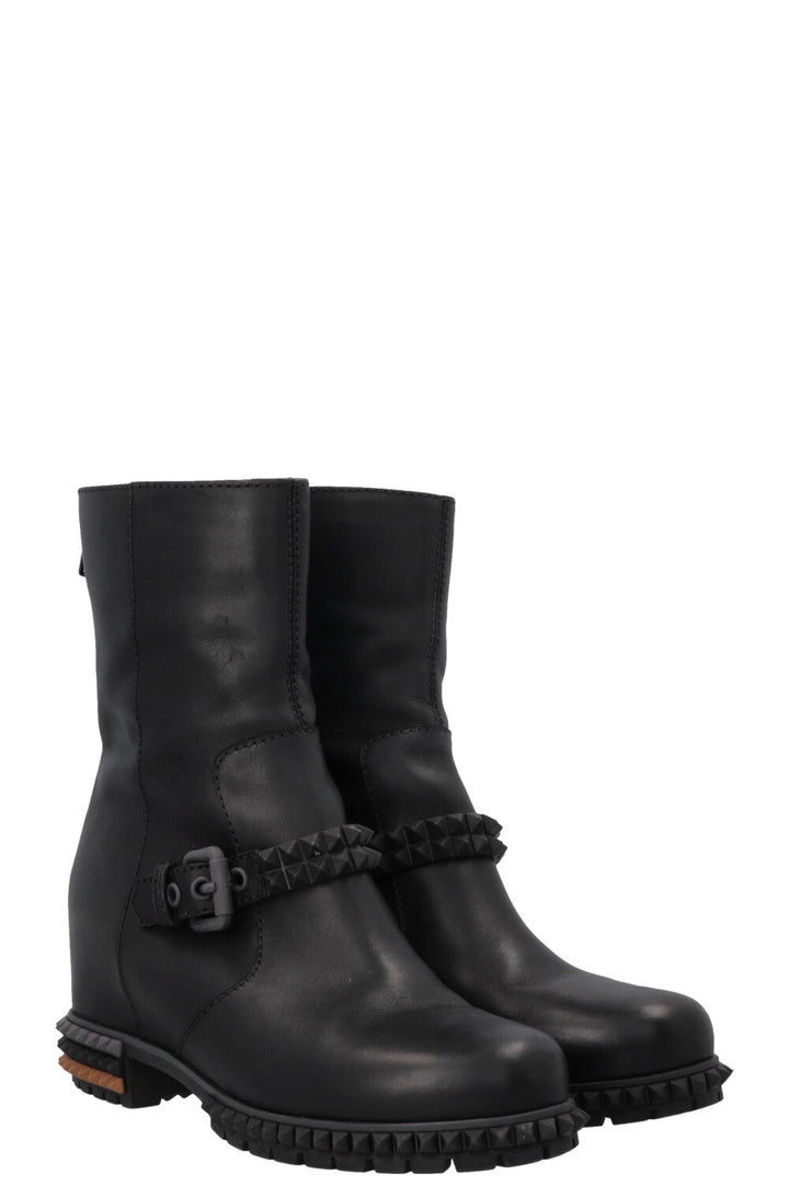 FENDI Hidden Wedge Studded Boots Leather Black