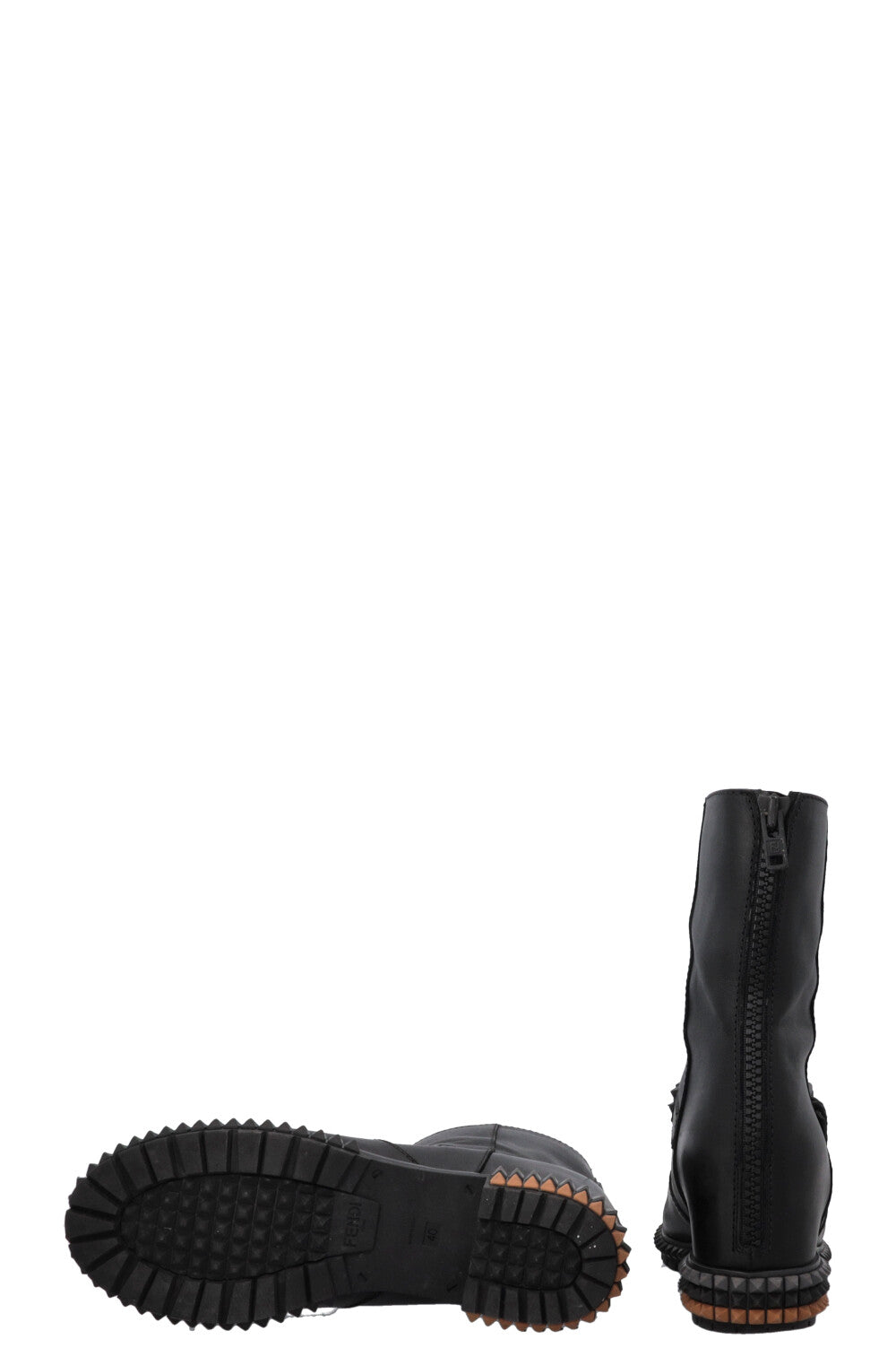 FENDI Hidden Wedge Studded Boots Leather Black