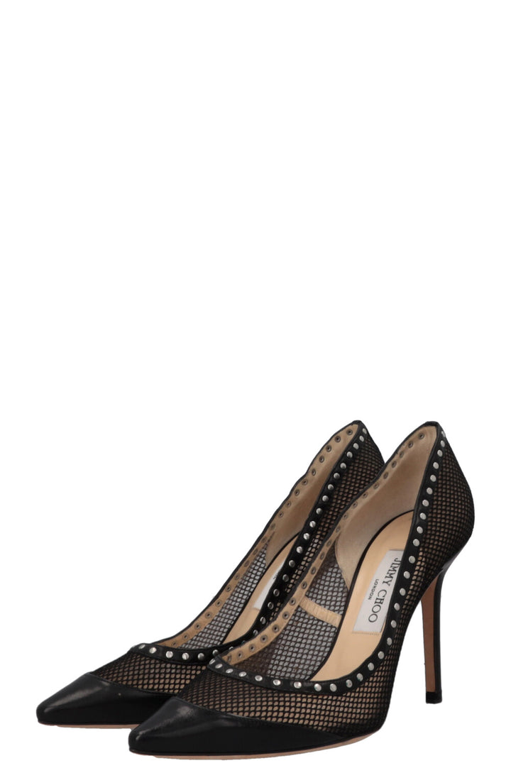 JIMMY CHOO Studded Mesh Heels Black