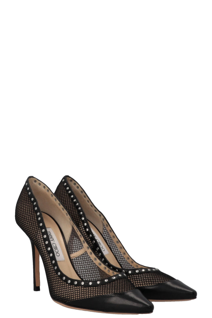 JIMMY CHOO Studded Mesh Heels Black