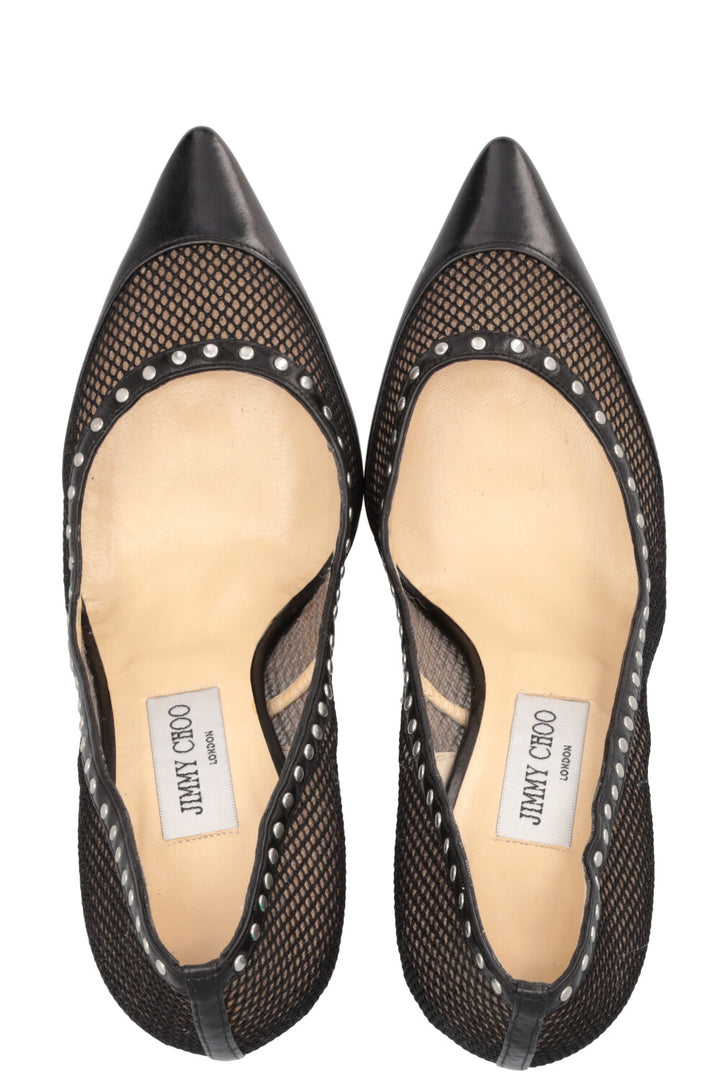 JIMMY CHOO Studded Mesh Heels Black
