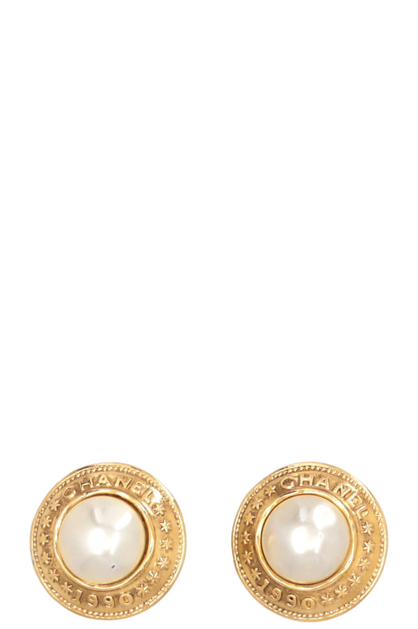 CHANEL Pearl Ear Clips Gold