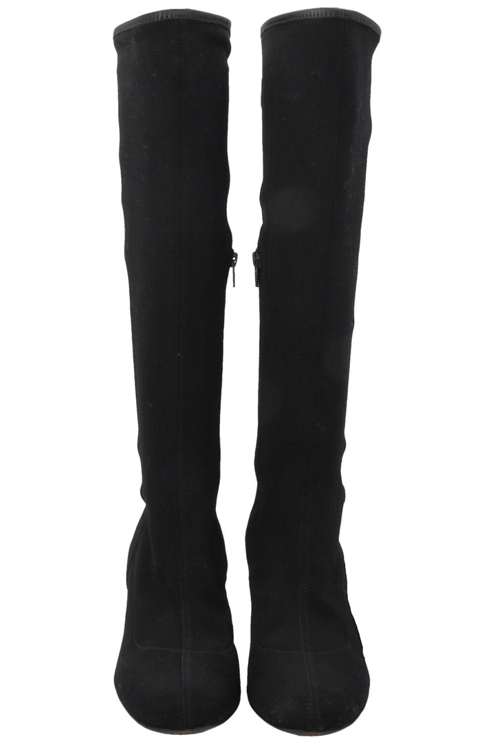 GUCCI Knee High Sock Boots Canvas Black