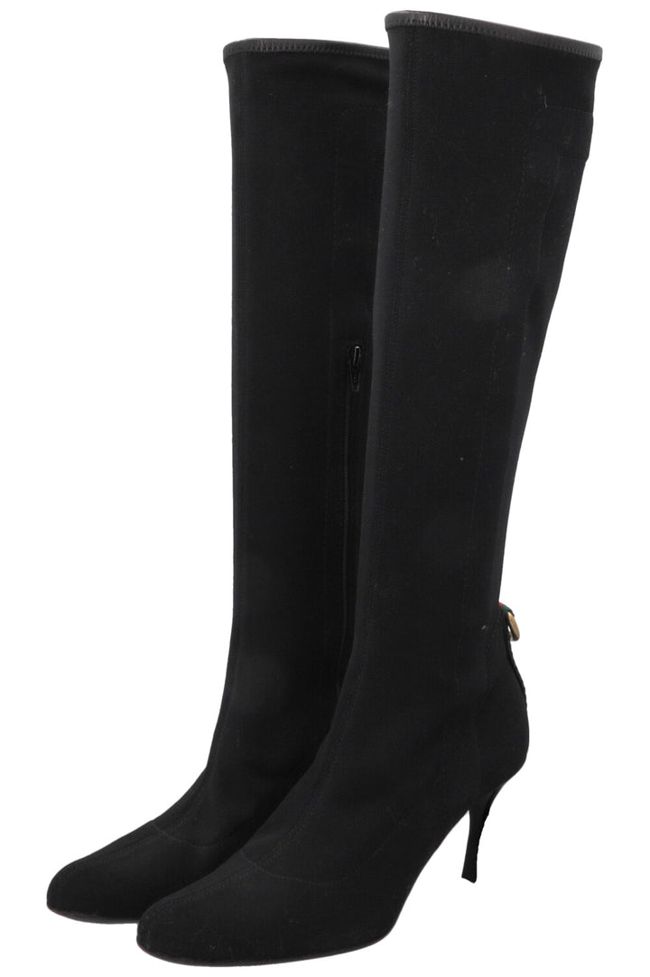 GUCCI Knee High Sock Boots Canvas Black