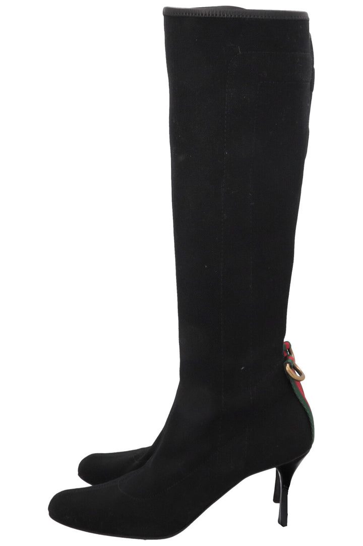 GUCCI Knee High Sock Boots Canvas Black