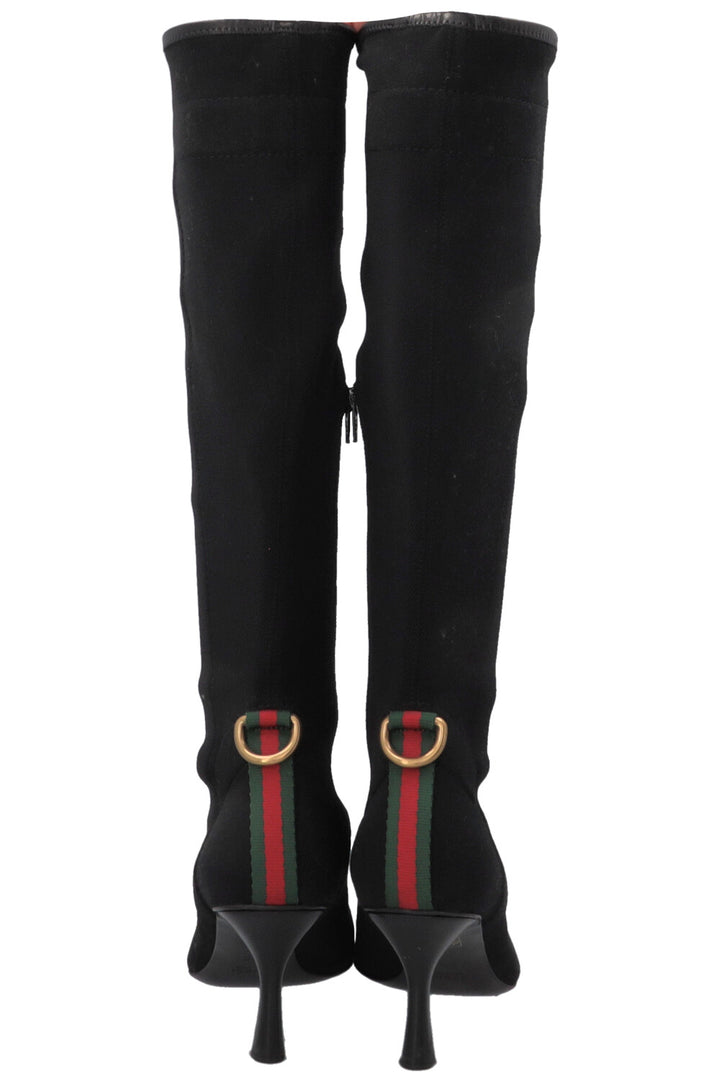 GUCCI Knee High Sock Boots Canvas Black