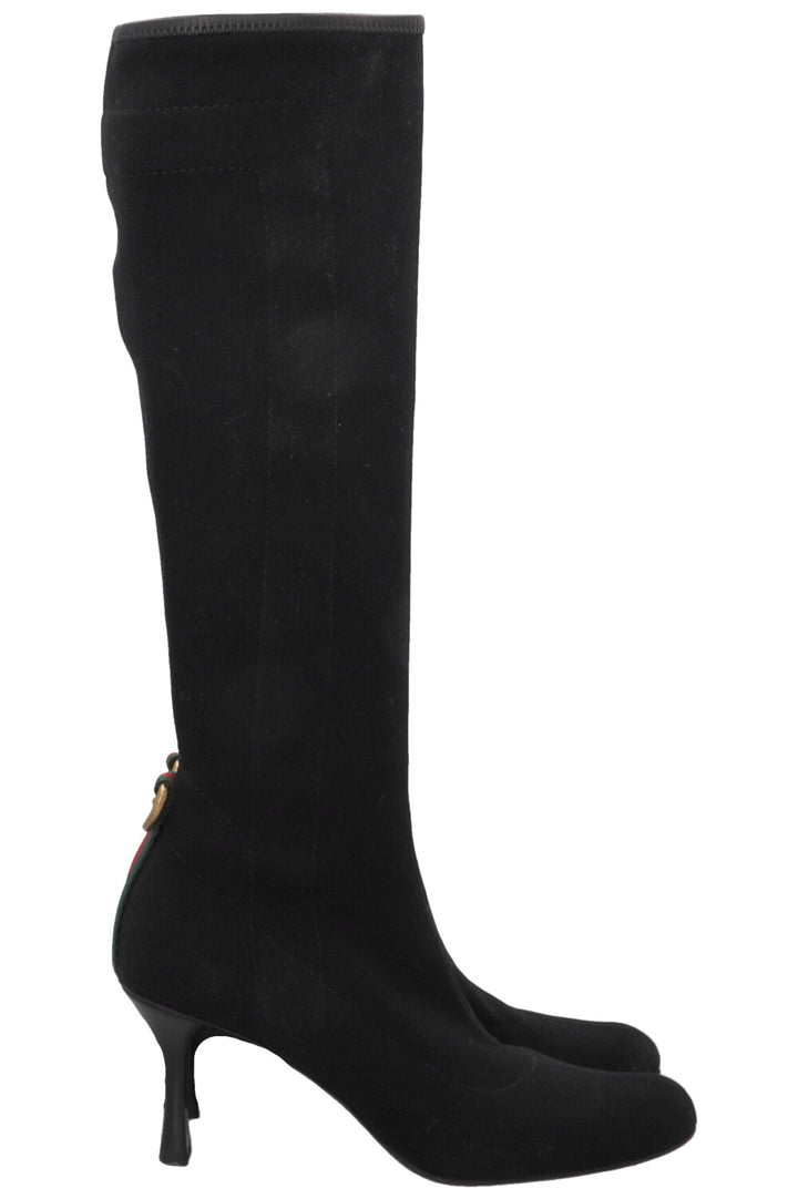 GUCCI Knee High Sock Boots Canvas Black