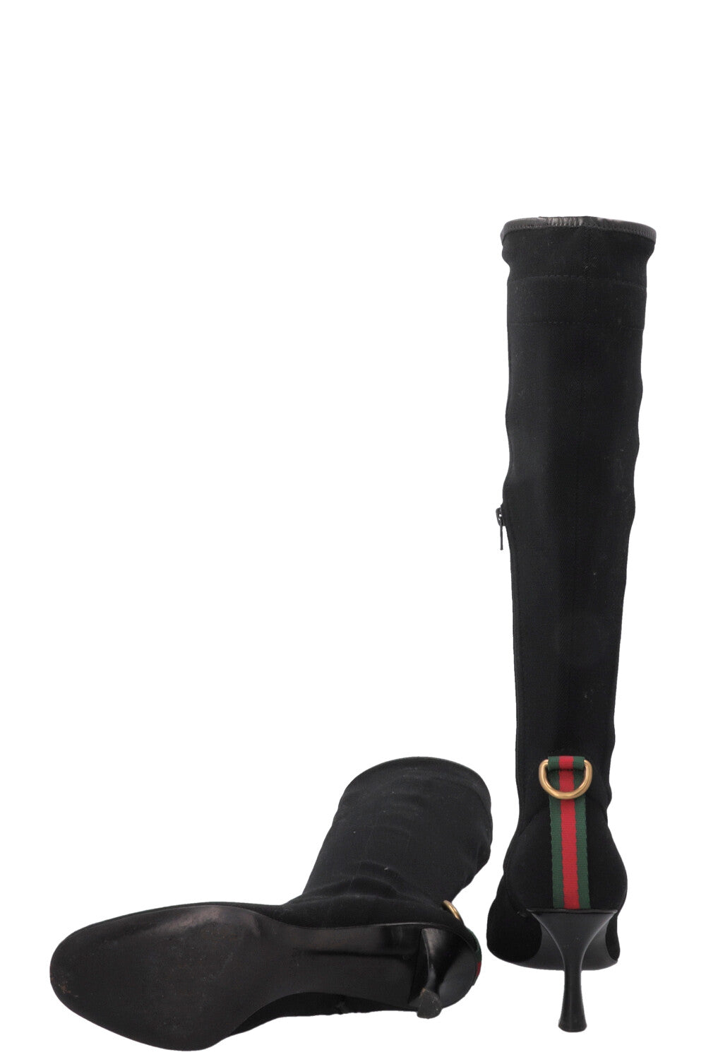 GUCCI Knee High Sock Boots Canvas Black