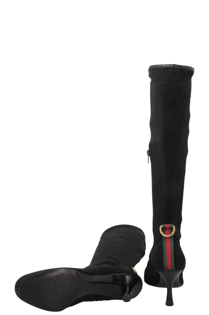 GUCCI Knee High Sock Boots Canvas Black