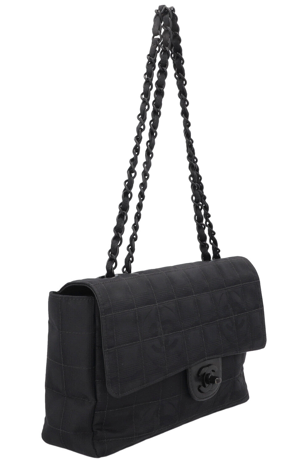 CHANEL Single Flap Bag Nylon All Black