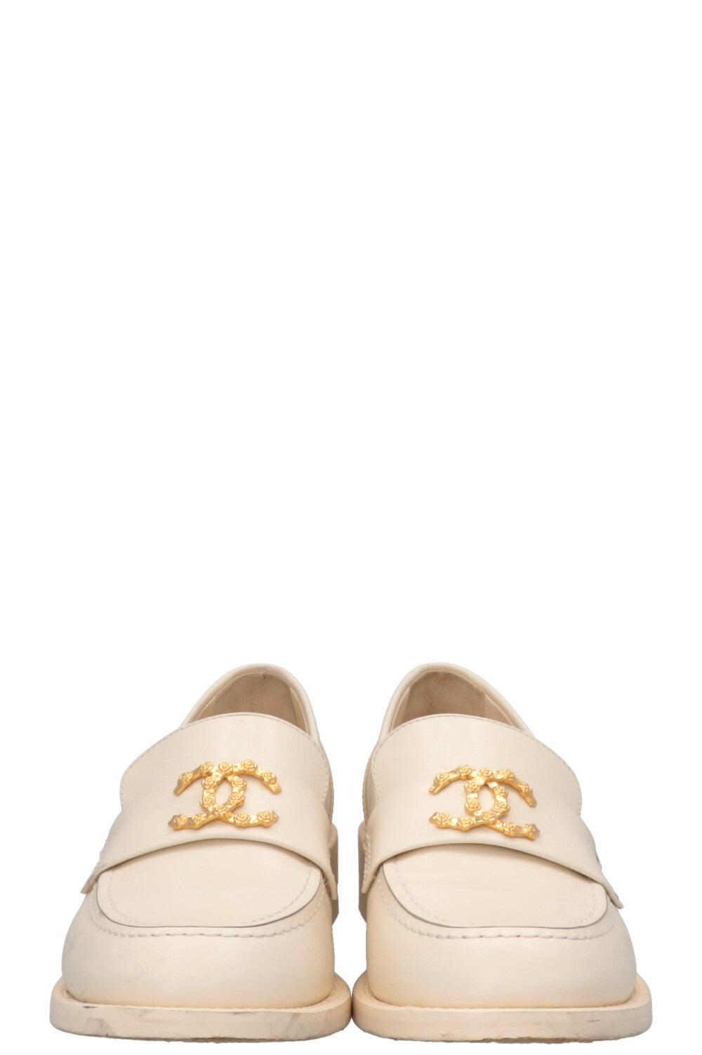 CHANEL CC Loafers White Gold