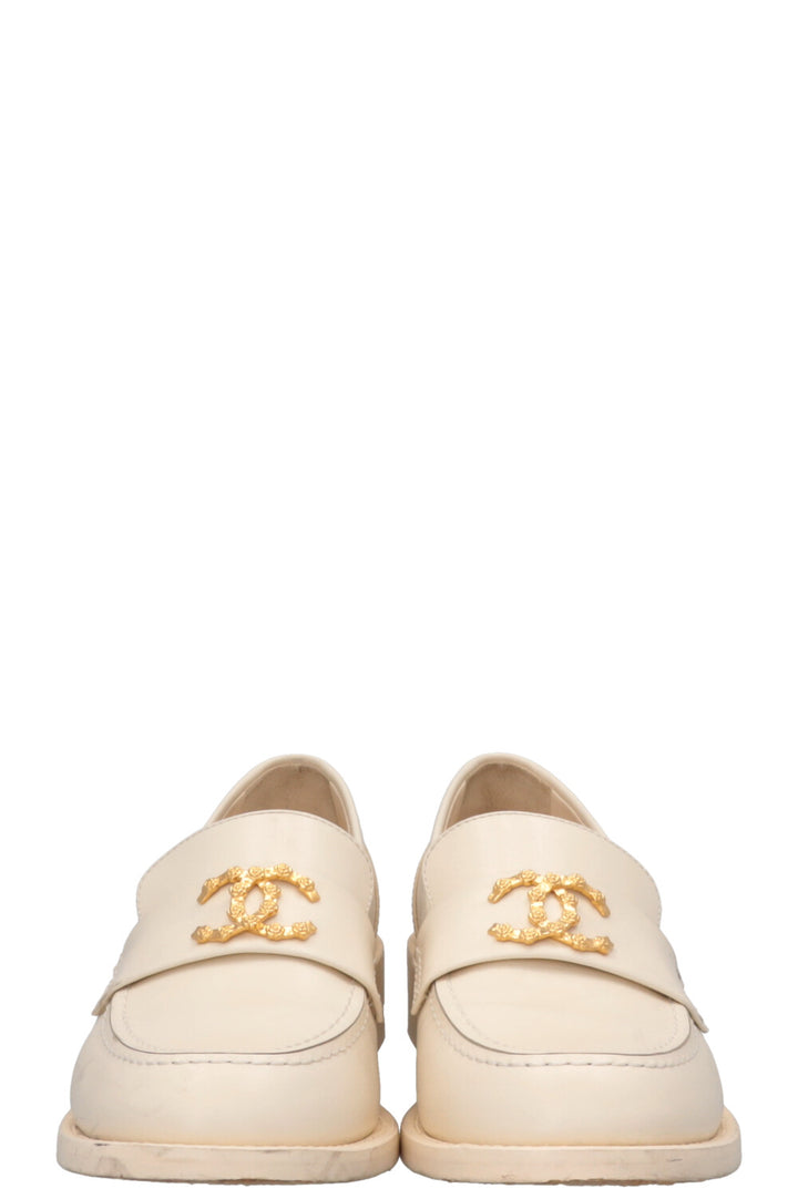 CHANEL CC Loafers White Gold