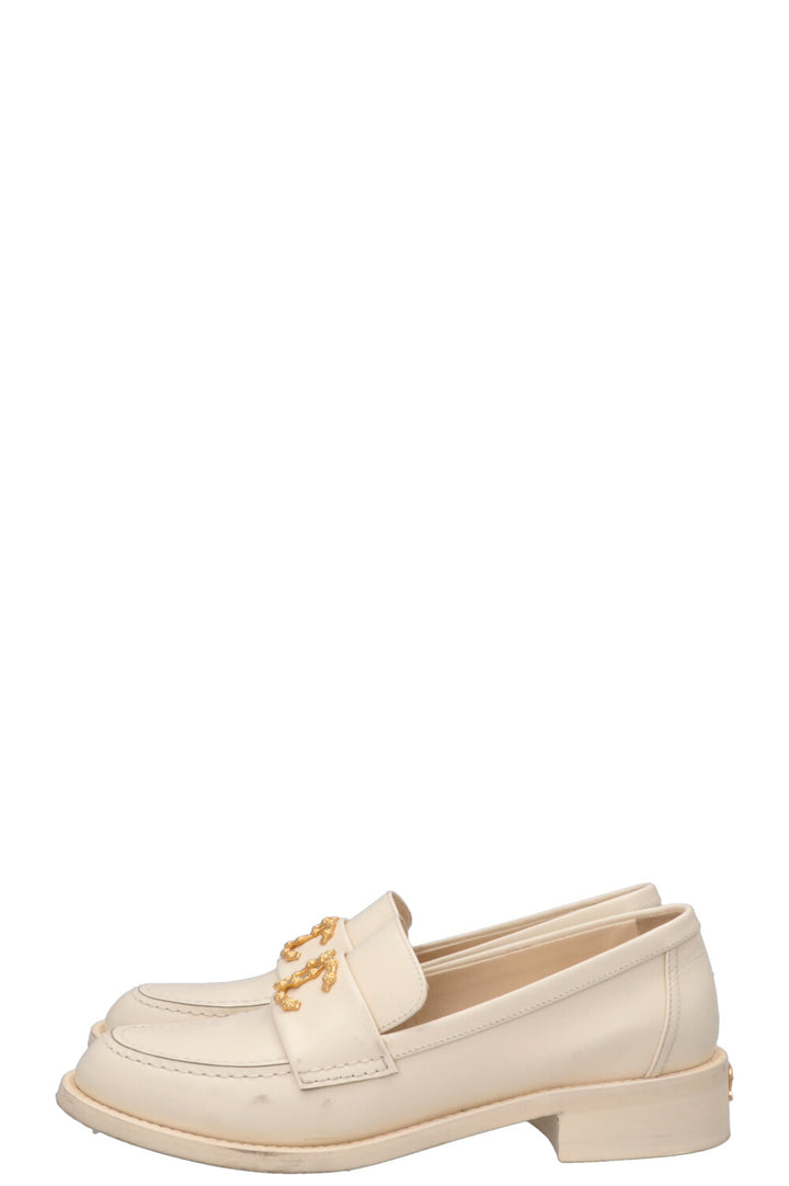 CHANEL CC Loafers White Gold