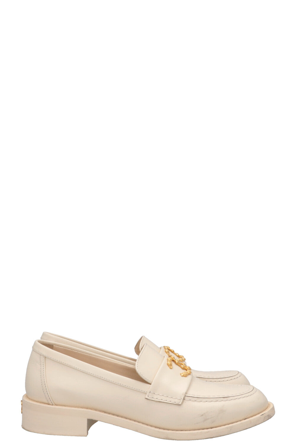 CHANEL CC Loafers White Gold