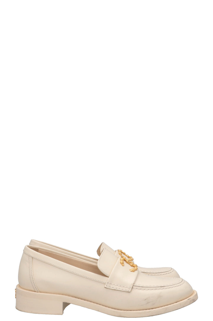 CHANEL CC Loafers White Gold