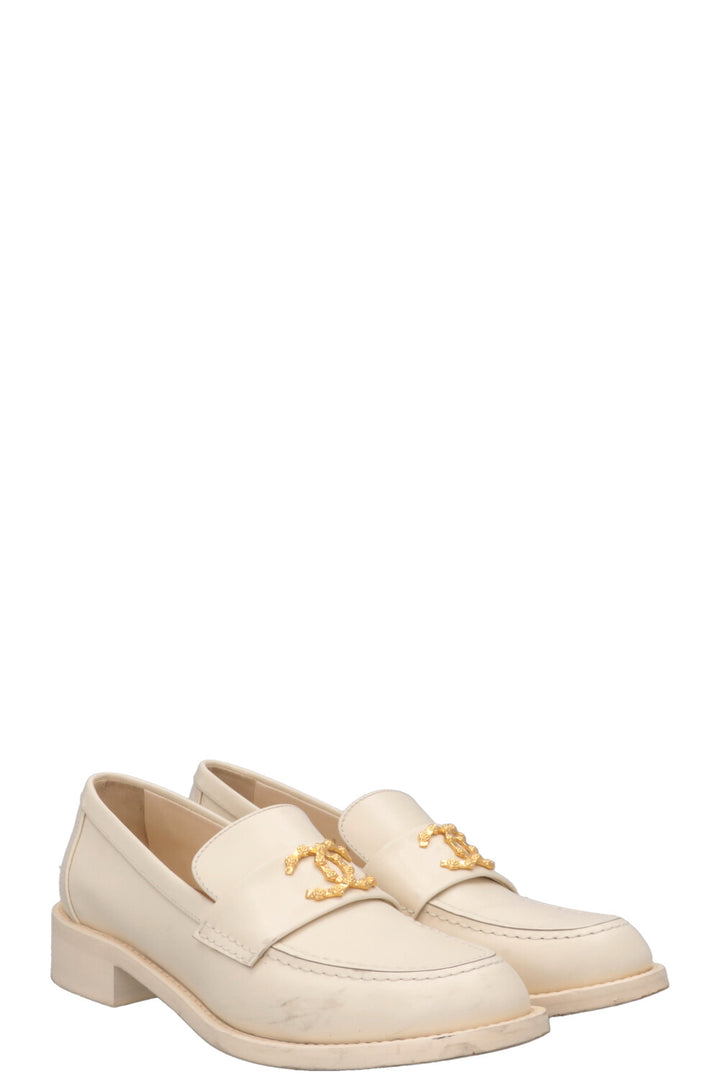CHANEL CC Loafers White Gold