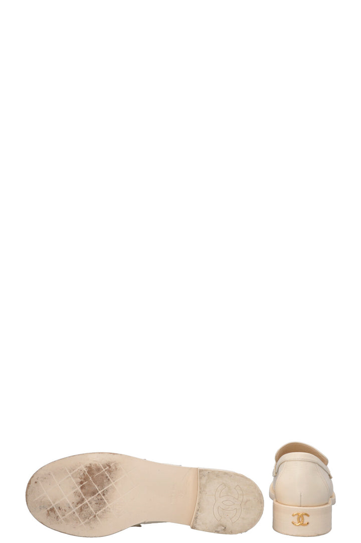 CHANEL CC Loafers White Gold