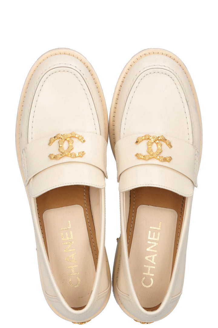 CHANEL CC Loafers White Gold