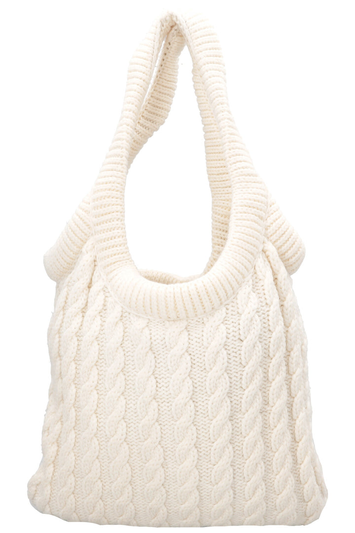 MIU MIU Cashmere Cable Knit Tote White