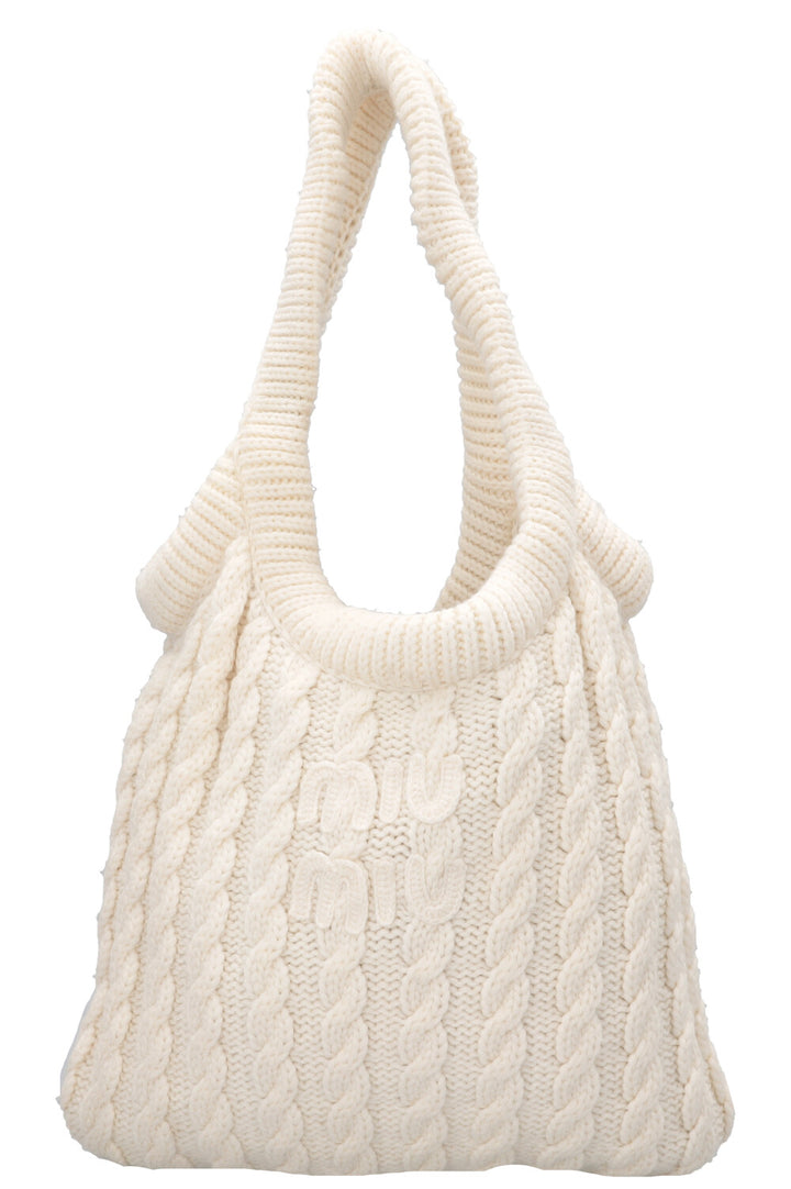 MIU MIU Cashmere Cable Knit Tote White