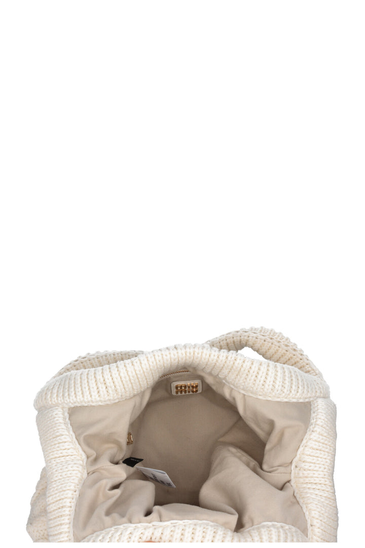 MIU MIU Cashmere Cable Knit Tote White