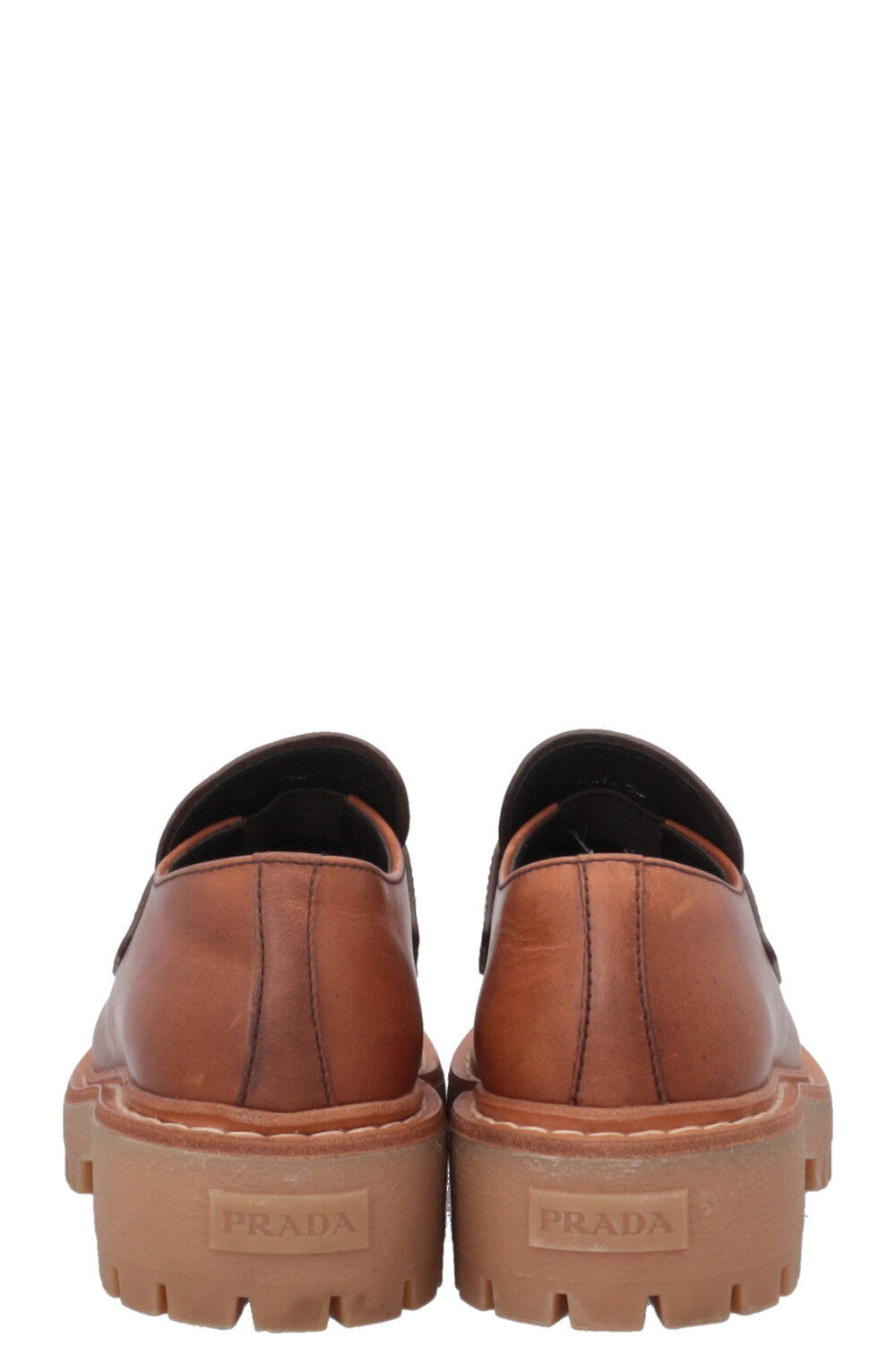PRADA Logo Platform Loafers Leather Brown
