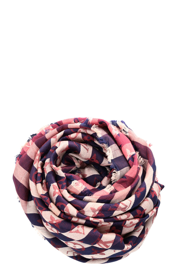 LOUIS VUITTON Fringed Striped MNG Scarf Purple