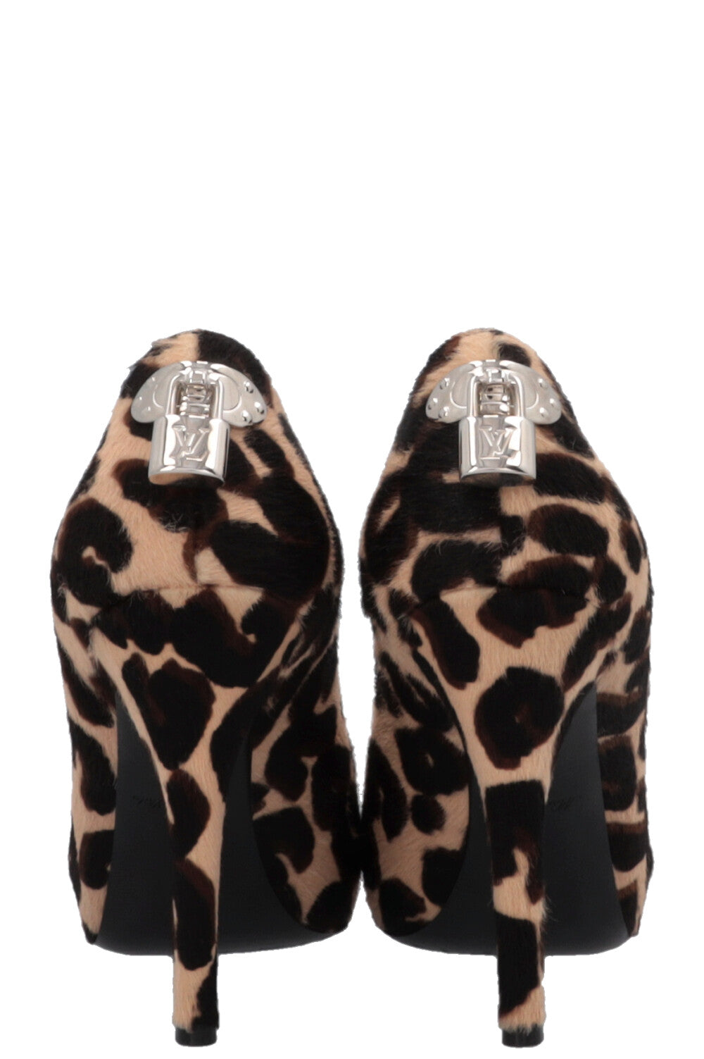 LOUIS VUITTON Cheetah Lock It Heels Brown Calf Hair