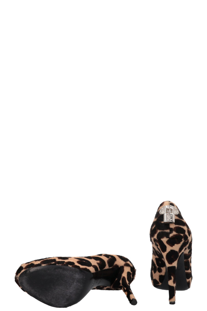 LOUIS VUITTON Cheetah Lock It Heels Brown Calf Hair