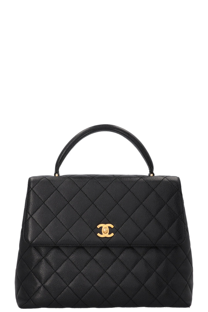 CHANEL Vintage Top Handle Single Flap Black Caviar