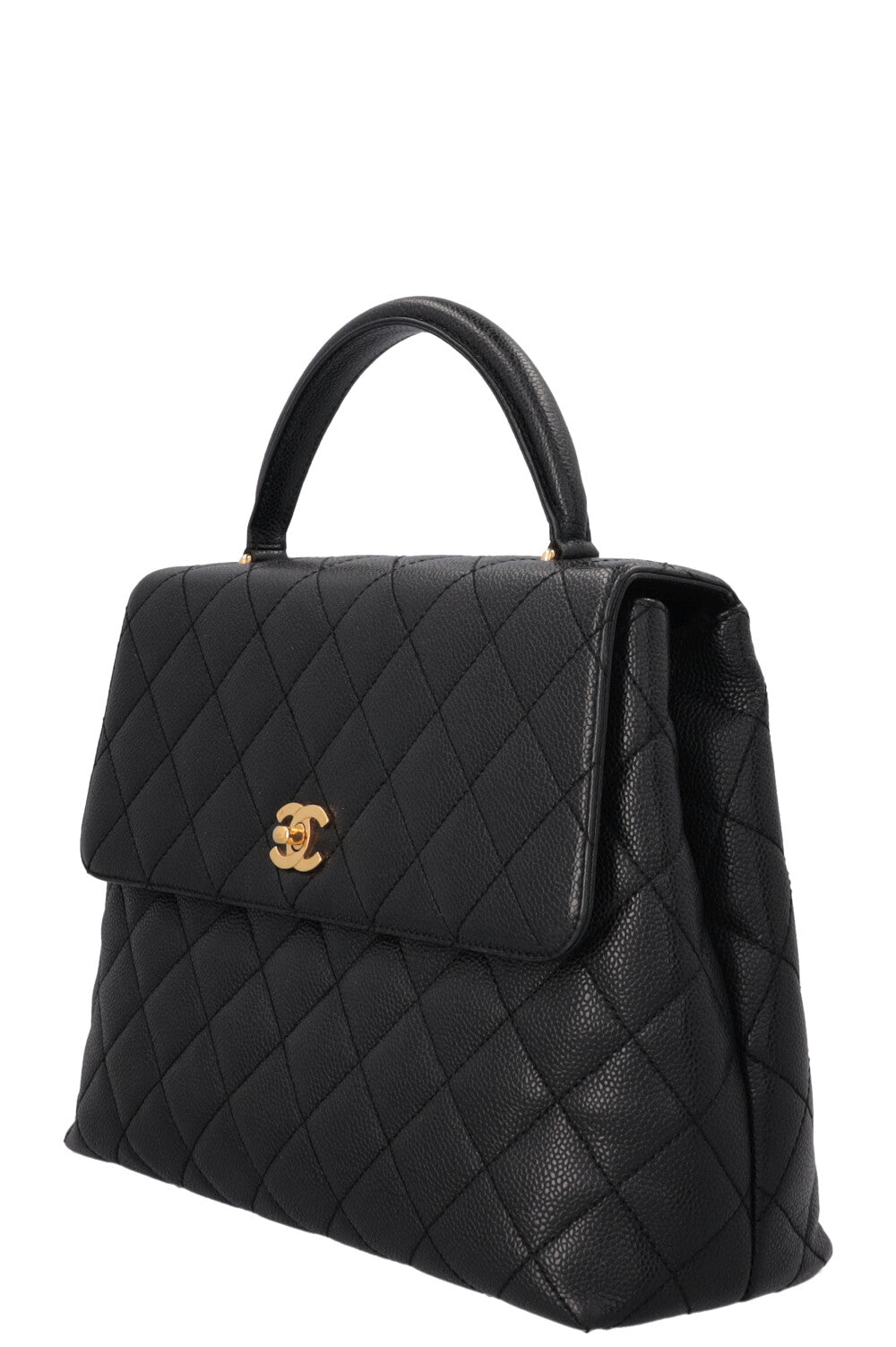 CHANEL Vintage Top Handle Single Flap Black Caviar
