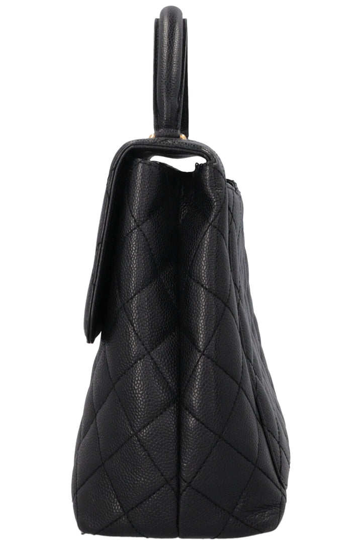 CHANEL Vintage Top Handle Single Flap Black Caviar