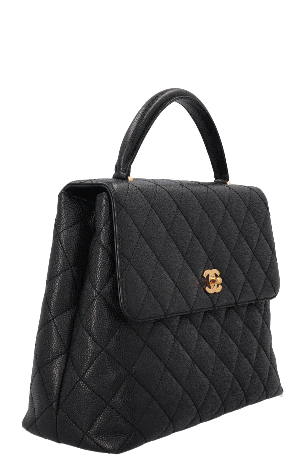 CHANEL Vintage Top Handle Single Flap Black Caviar