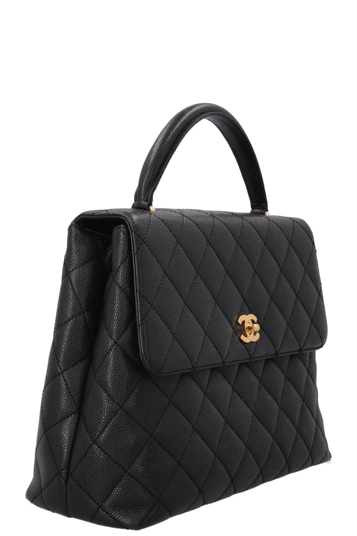 CHANEL Vintage Top Handle Single Flap Black Caviar