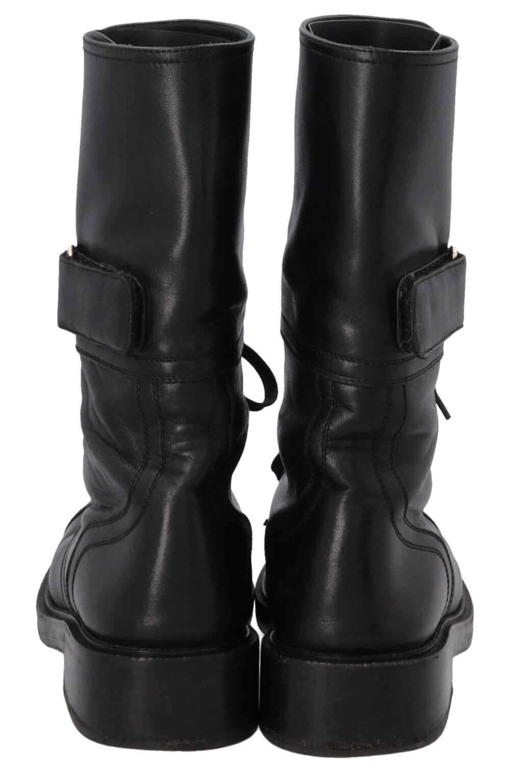 CHANEL 2022 Lace Up Logo Biker Boots Leather Black
