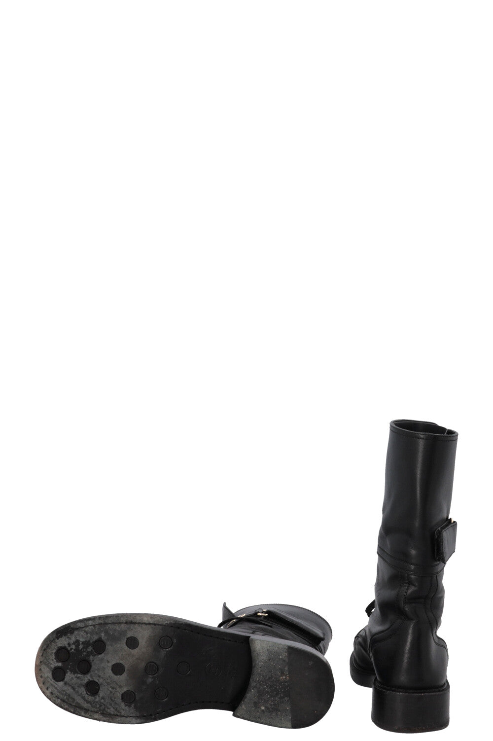 CHANEL 2022 Lace Up Logo Biker Boots Leather Black