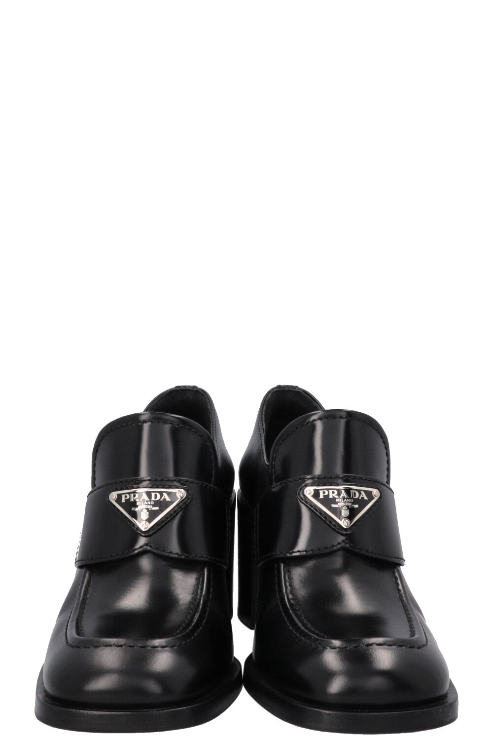 PRADA Logo Loafer Heels Black Leather