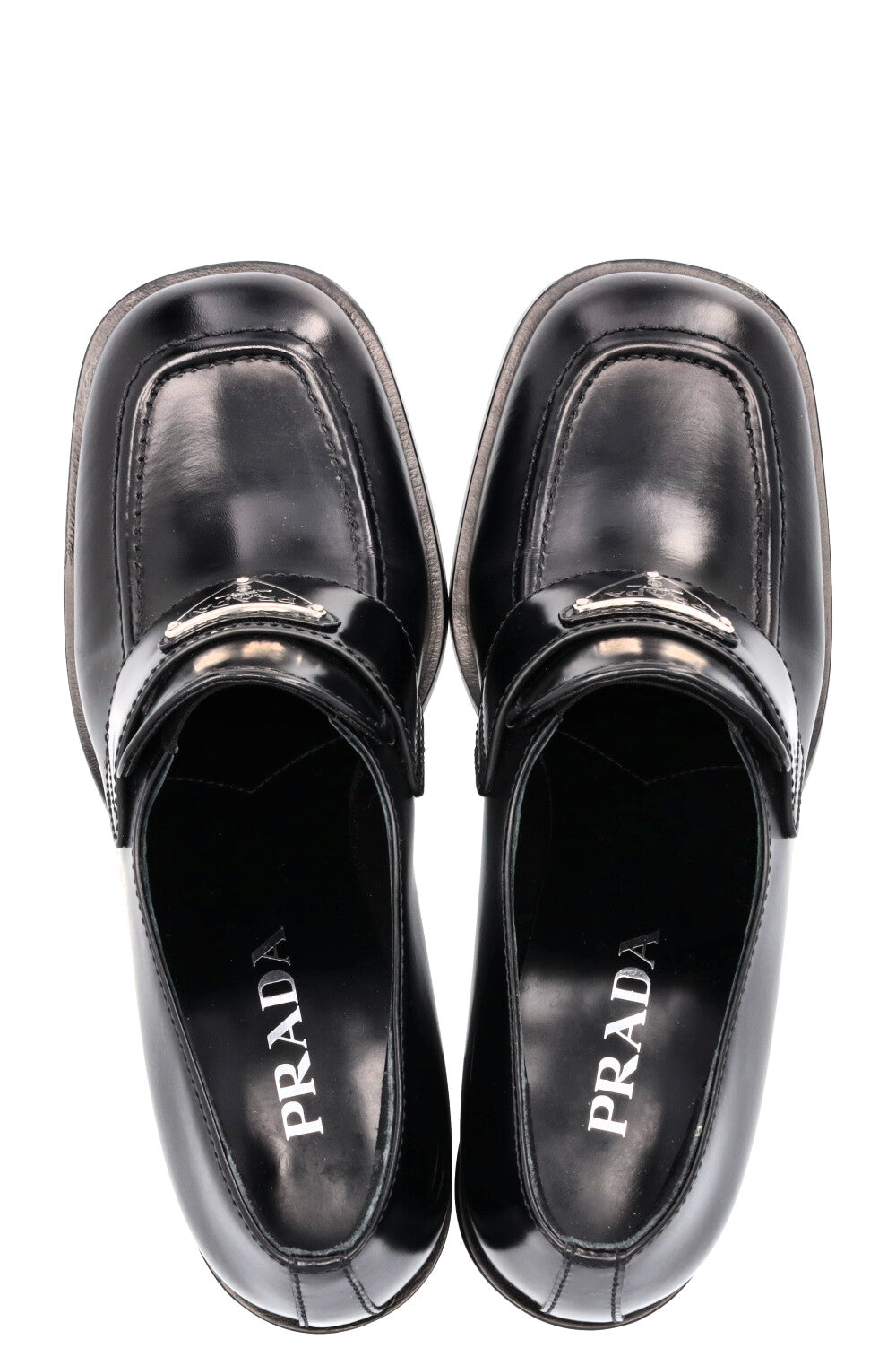 PRADA Logo Loafer Heels Black Leather