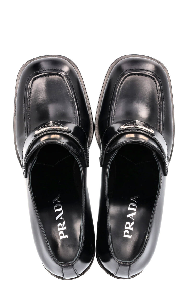 PRADA Logo Loafer Heels Black Leather