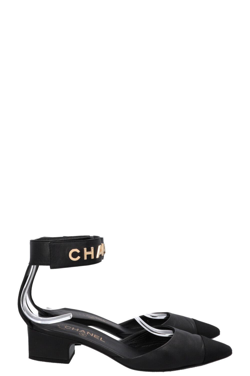 CHANEL 2020 D'Orsay Logo Heels Black