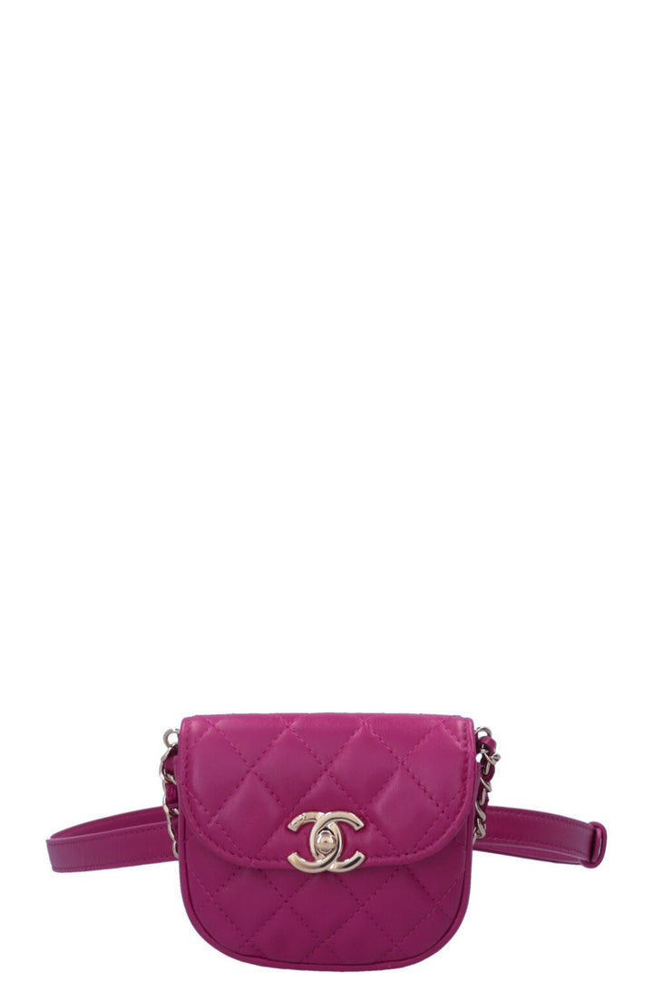 CHANEL Double Waist Bags Belt Tweed Leather Pink