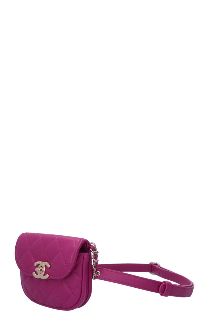 CHANEL Double Waist Bags Belt Tweed Leather Pink