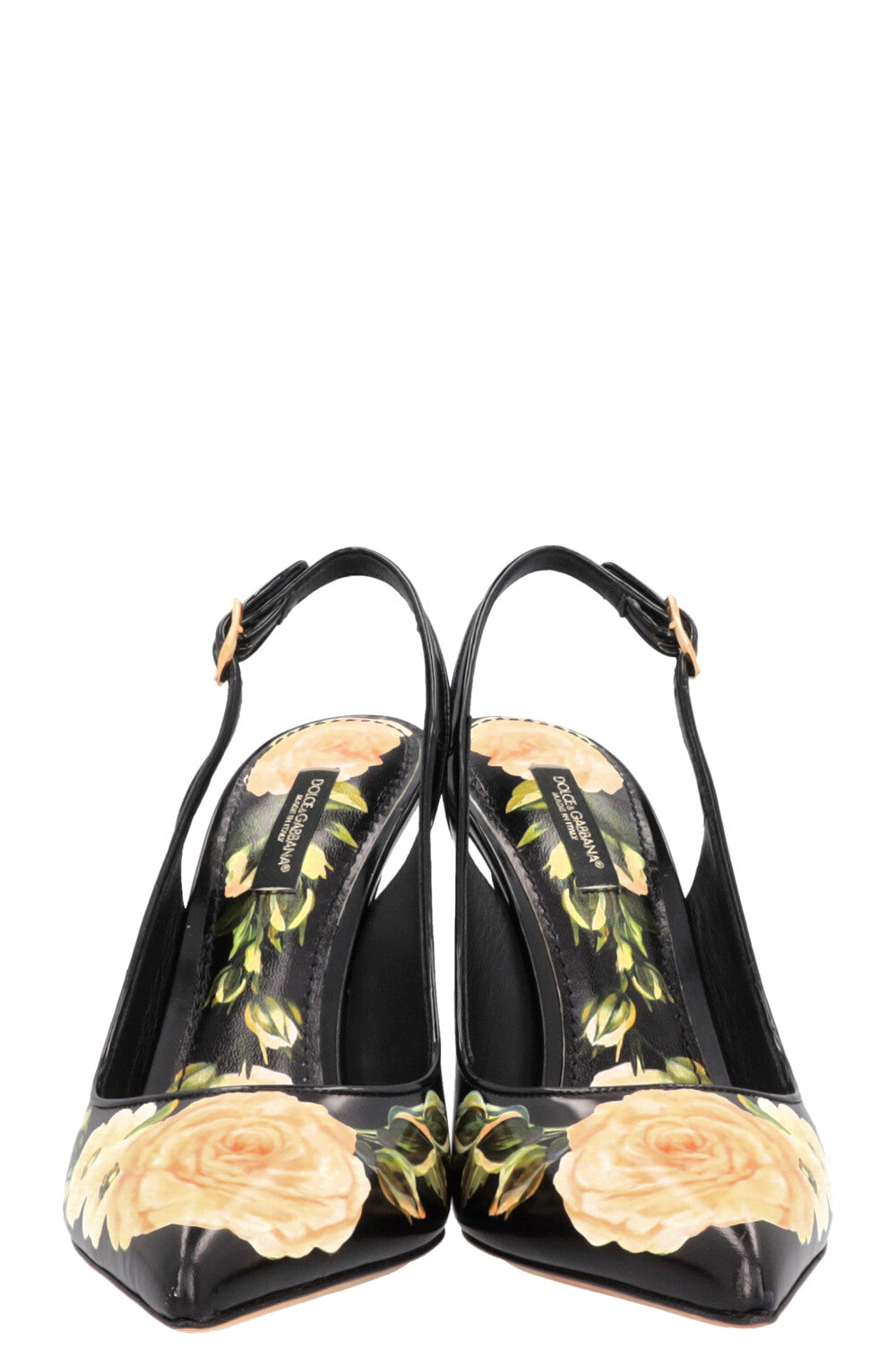DOLCE & GABBANA Flower Print Slingback Pumps Black Yellow