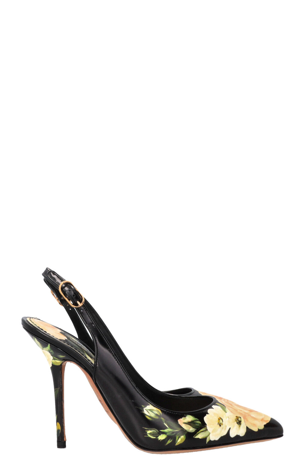 DOLCE & GABBANA Flower Print Slingback Pumps Black Yellow