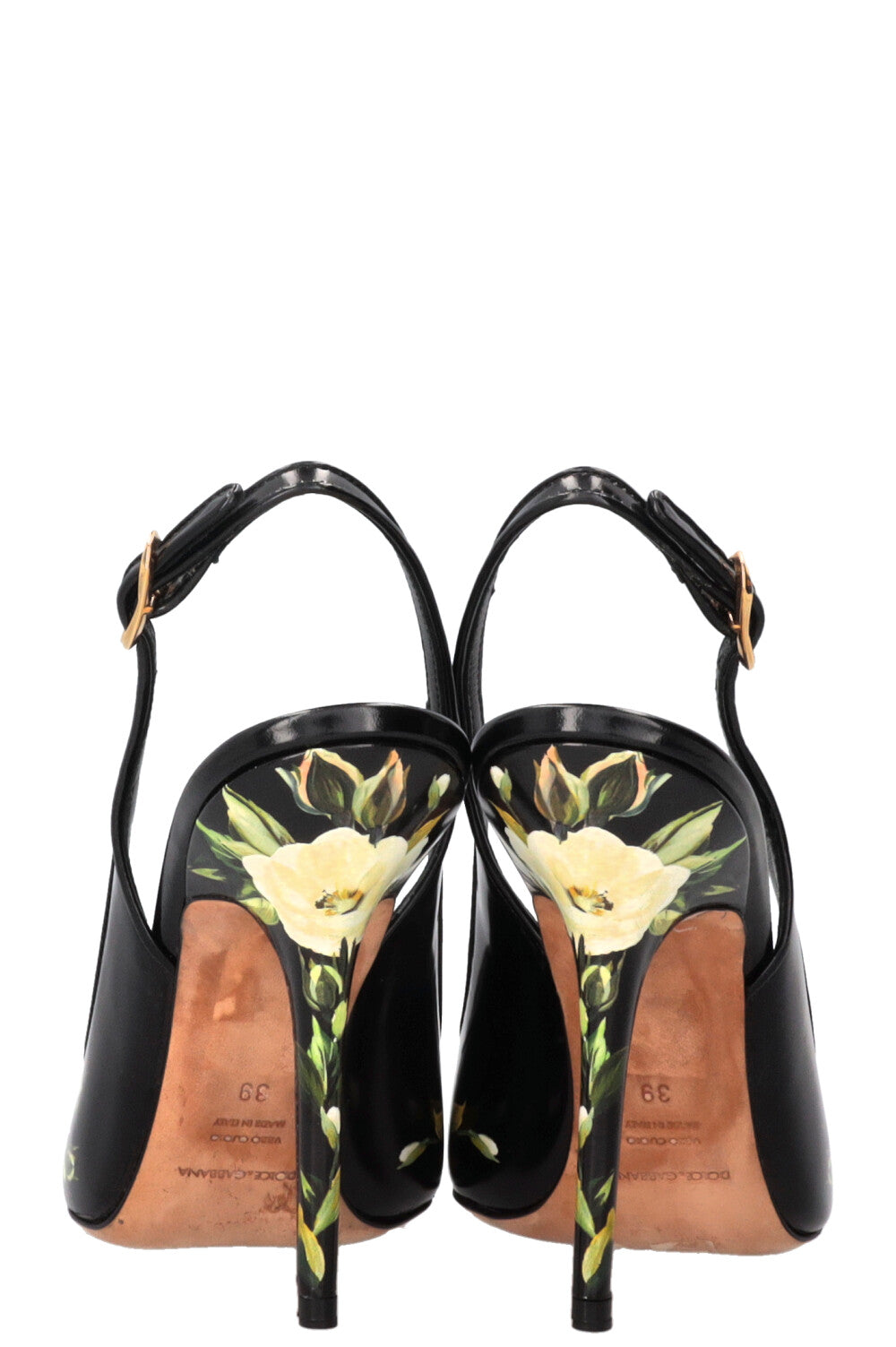 DOLCE & GABBANA Flower Print Slingback Pumps Black Yellow