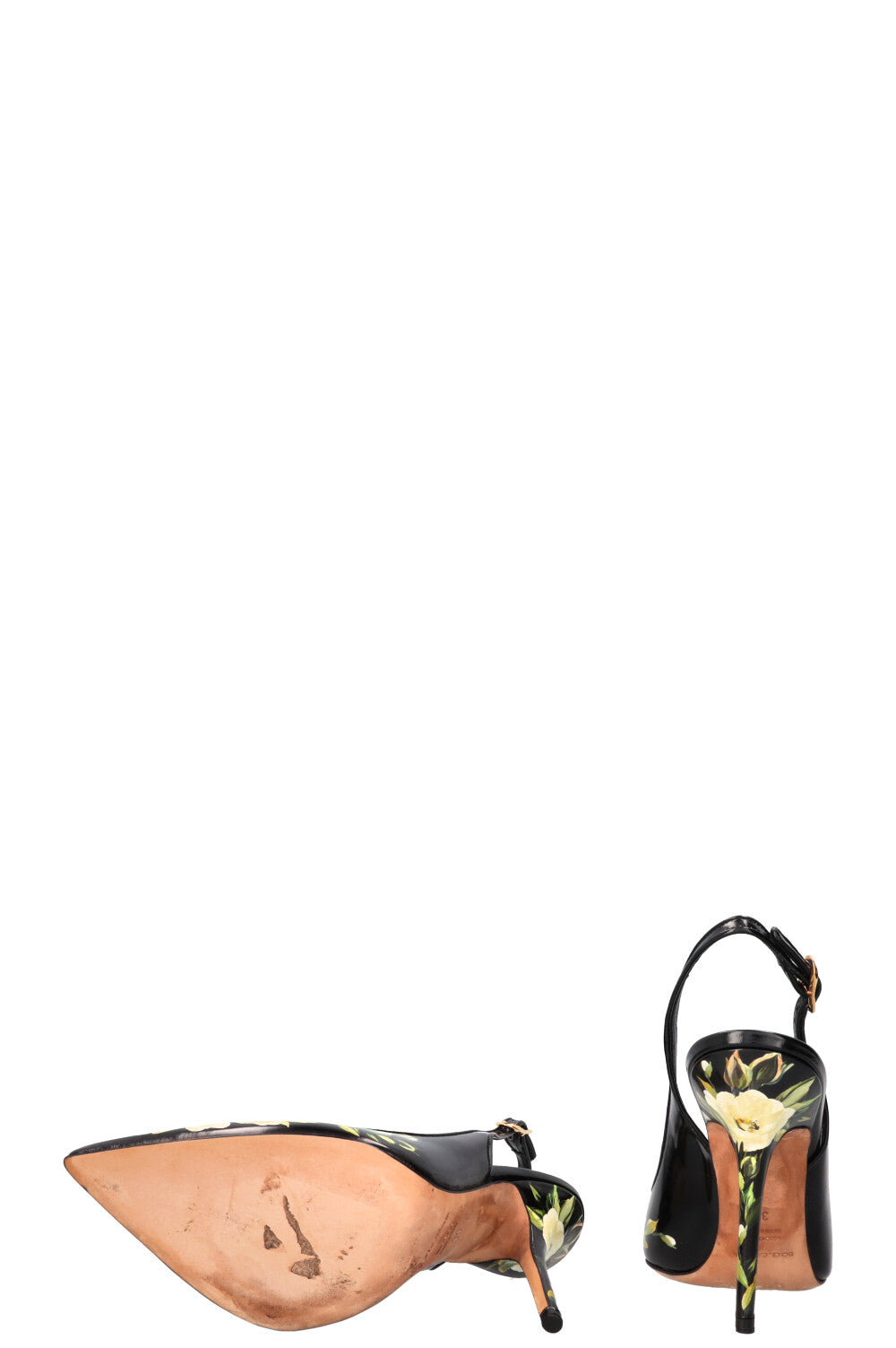 DOLCE & GABBANA Flower Print Slingback Pumps Black Yellow