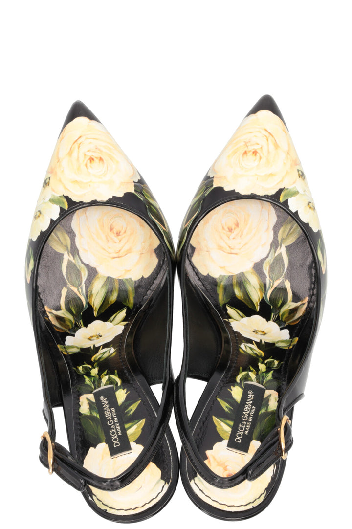 DOLCE & GABBANA Flower Print Slingback Pumps Black Yellow