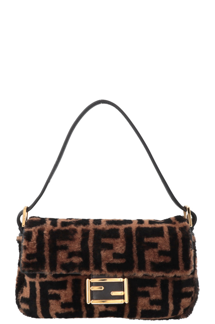 FENDI Zucca Shearling Baguette Bag
