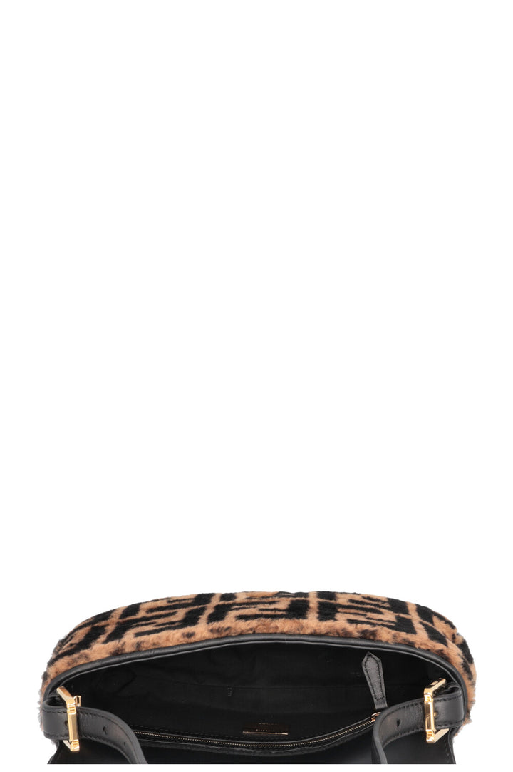 FENDI Zucca Shearling Baguette Bag