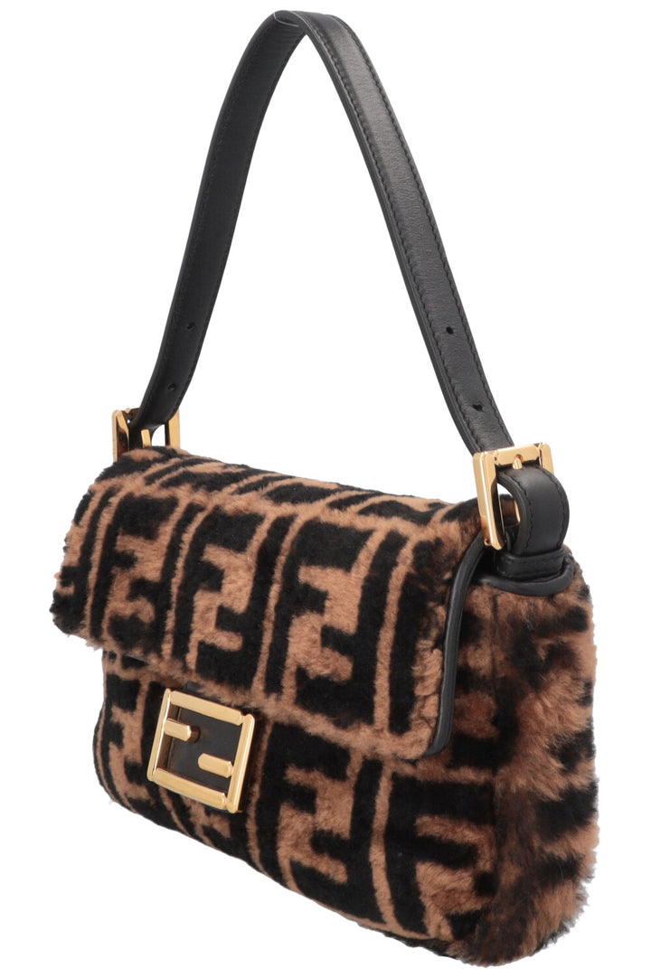 FENDI Zucca Shearling Baguette Bag